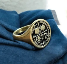 Cardinal Virtues Compass Signet Ring 925 Sterling Silver Wisdom Engraved Ring