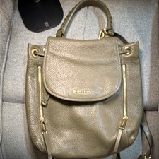 Michael Kors Olive Pebbled Backpack for Women Gold Hardware Zipper Inner Pockets