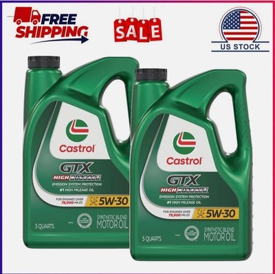 (2 pack) Castrol GTX High Mileage 5W-30 Synthetic Blend Motor Oil, 5 Quarts