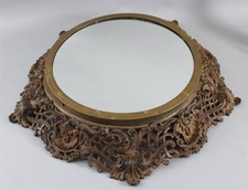 Large Antique Victorian Brass Mirrored Display Pedestal Jewelry Perfume Plateau