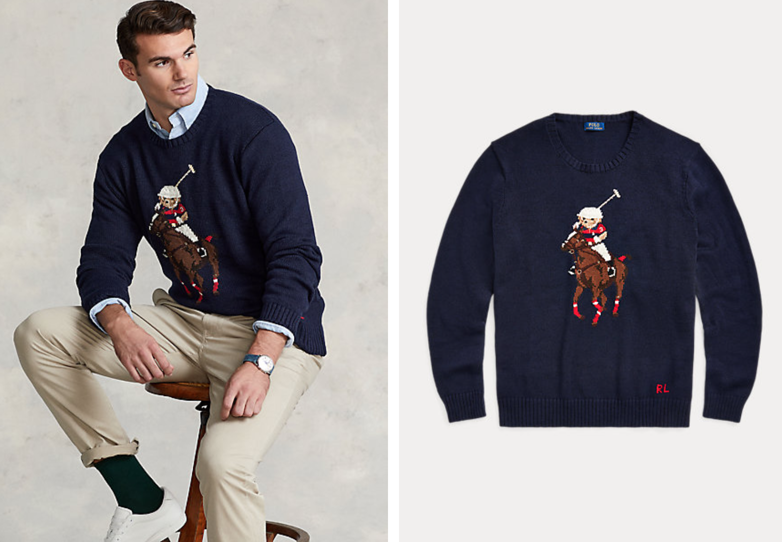 $428 NUOVO maglione uomo Polo Ralph Lauren orso che gioca pony grande e alto blu navy