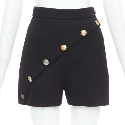 ALEXANDER MCQUEEN 2021 black gold multi buttons asymmetric panel shorts IT36 XXS