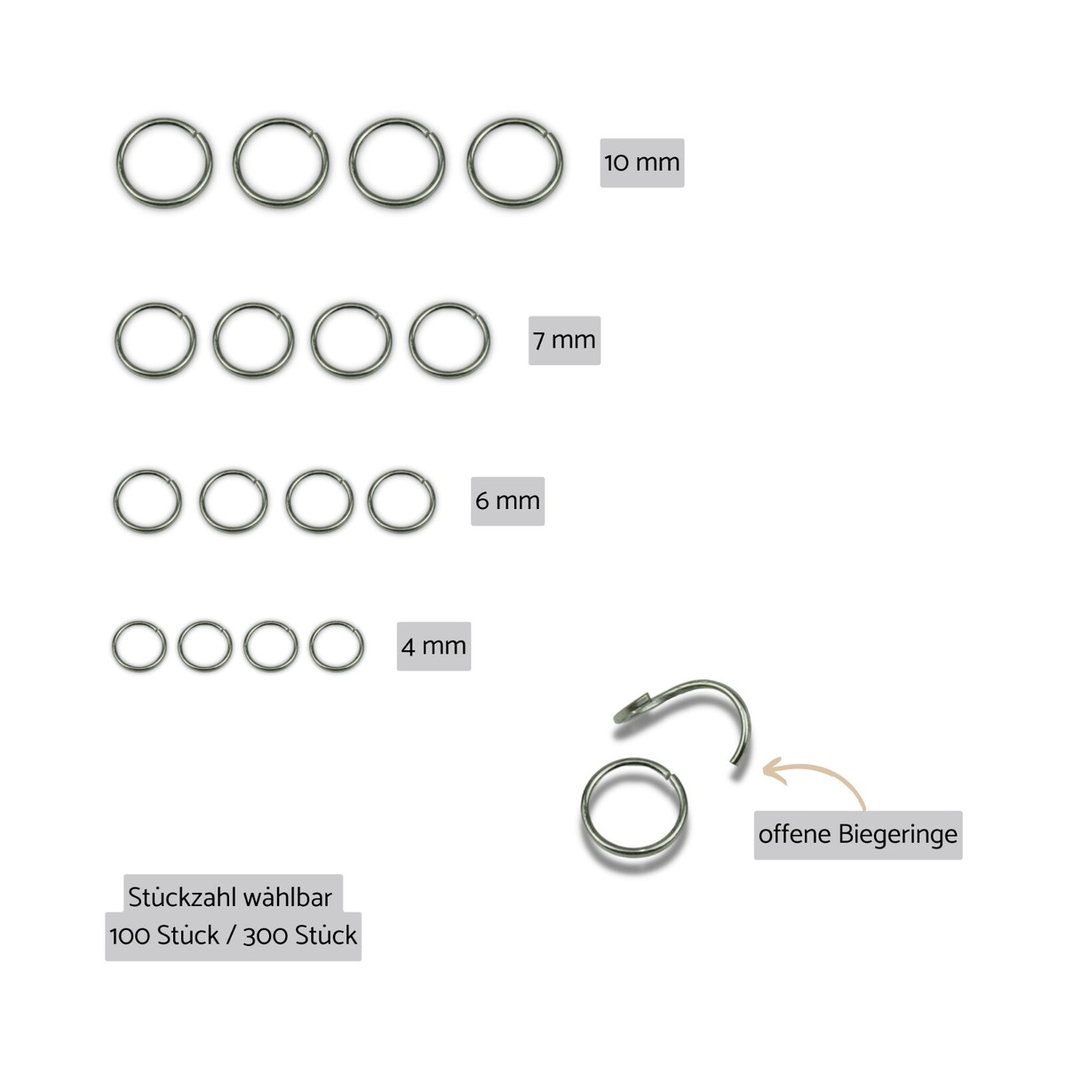 Binde-/Biegeringe Aus Eisenlegierung – 4 Mm Durchmesser, Schwarz, Offen, 50 Stück – Für Schmuckbasteln & DIY-Projekte