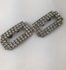 FABULOUS VINTAGE Silver TONE SHOE CLIPS RHINESTONES