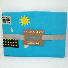 Land of Nod Skyline Builders Crib Skirt Blue Applique Sun Buildings Clouds NWT
