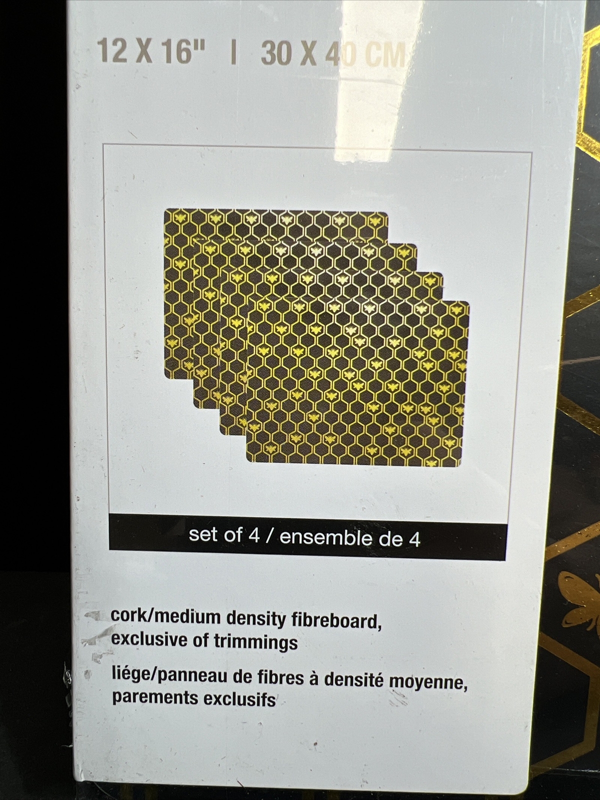 8 New Harman Hard Cork Backed Placements Black Gold Foil Bumble Bees 16” X 12” eBay