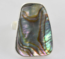 Black Mother of Pearl Adjustable Ring in Sterling Silver Size 8.5