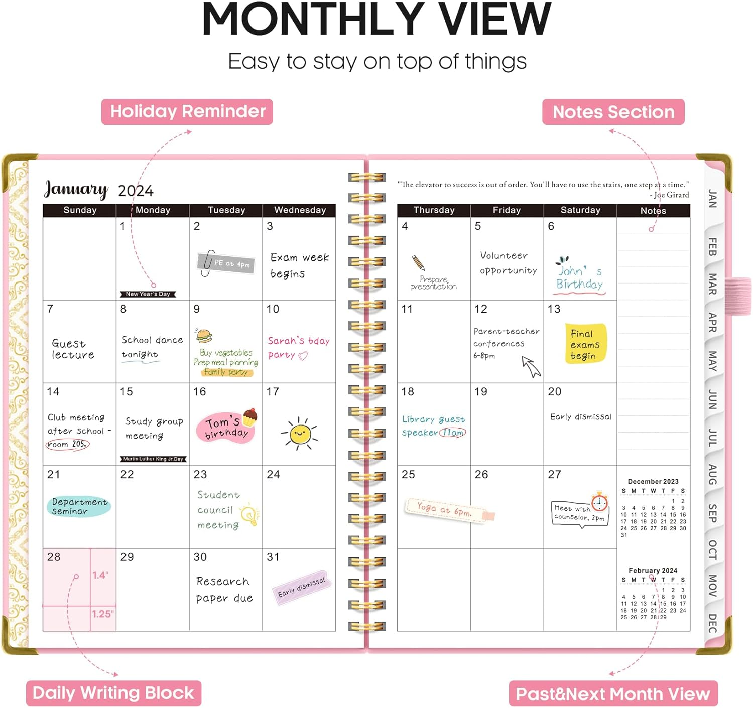 2024 Planner, Weekly Monthly Calendar Planner Spiral Bound, January