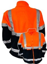 ORANGE NAVY HI VIZ VIS FLEECE JACKET, 2 WAIST POCKET, FULL ZIP, HIGH NECK SAFETY