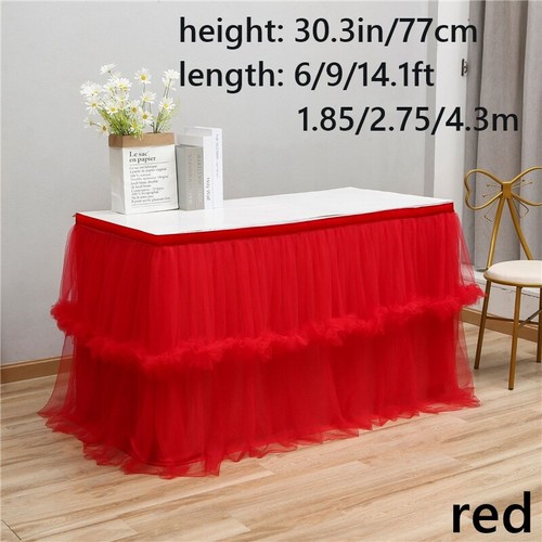 2 Layer Ruffle Tutu Table Skirt Cover Mesh Tablecloth Wedding Banquet Decor - Picture 11 of 18