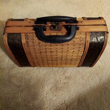 Vintage Wooden, Tin Trim Rattan Exterior Case, Purse, Handbag