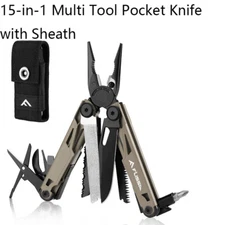 FLISSA Multitool 15-in-1 Multi Tool Pocket Knife with Sheath Stainless Steel EDC