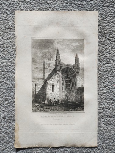 Tewkesbury Abbey Church - Antique Print - 1830
