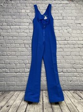 Vintage Obermeyer Ski Bibs Women  s Size 8T Blue Wool Blend Flare Leg Overalls