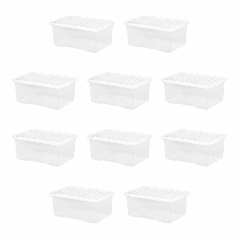 [Pack of 10] 45 Litres Clear Plastic Storage Boxes with Lids Stackable Container