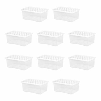 [10er Pack] 45 Liter Klar Kunststoff Aufbewahrungsboxen mit Deckel Stapelbehälter