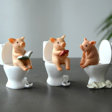  Cute Toilet Pig Statue Funny Figurine Ornament Home Garden Lawn Decor #