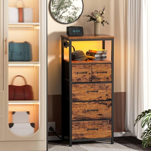 Multi-Purpose Tall Nightstand with Charging Station & RGB Lights - Easy Assembly - Picture 8 of 11