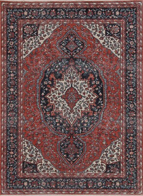 Red/ Navy Blue Geometric Ziegler Turkish 5'x7' Area Rug Hand-knotted Wool Carpet