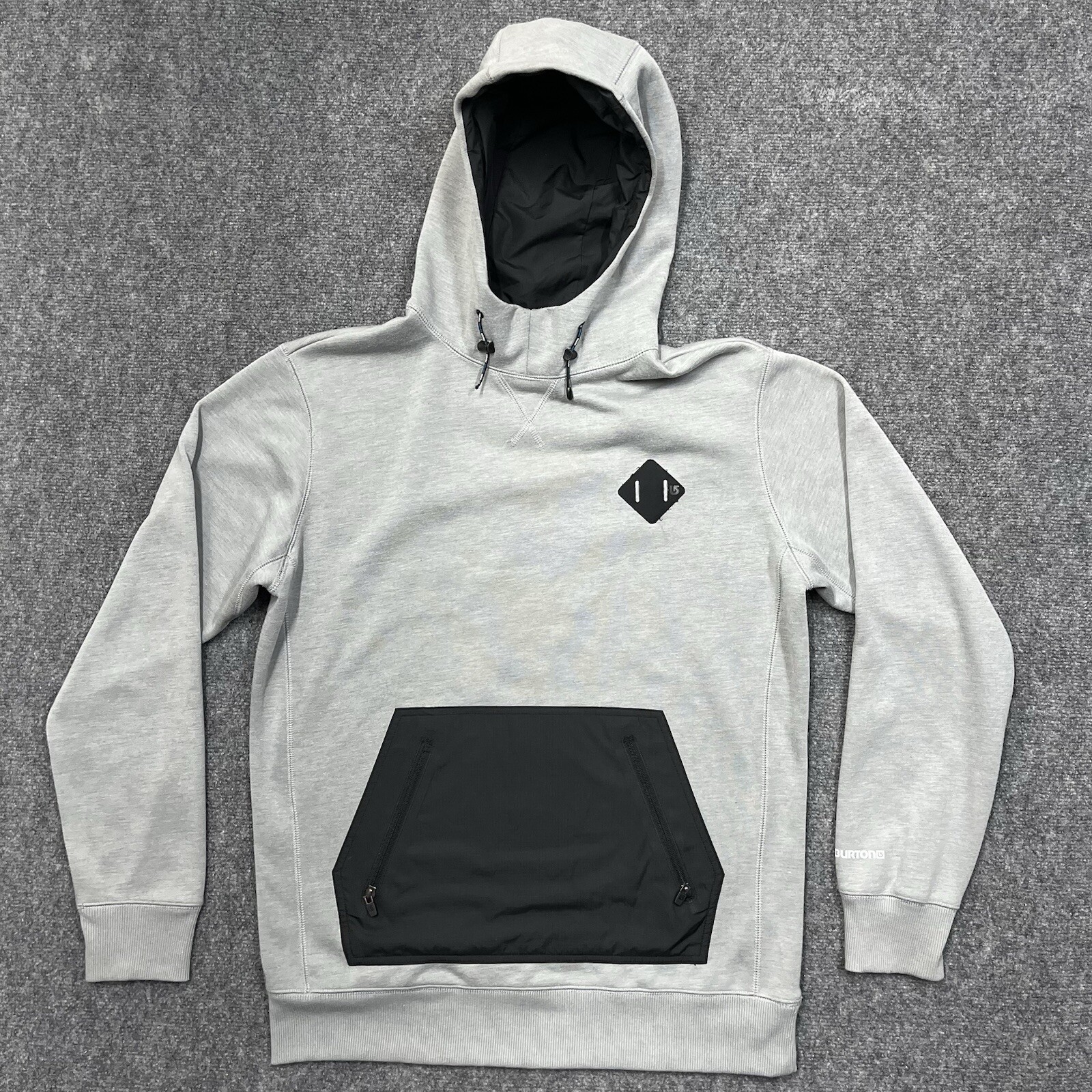 Burton Men’s Small Hemlock Bonded Pullover Hoodie with Kangaroo Pockets in Gray and Black