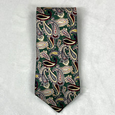 Sheaf & Graber Men's Italian Silk Tie Green Multi Paisley Necktie USA Made 57.5"