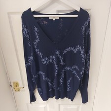 NEXT oversized Jumper UK S Navy blue Neck Stars print festive