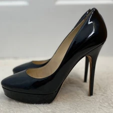 JIMMY CHOO Cosmic Pump Black Size 37.5 Patent Leather Platform Heel Orig. $675
