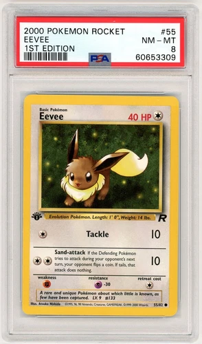2000 Pokémon Team Rocket #55 Eevee 1st Edition PSA 8