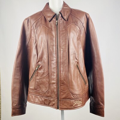 Harley Davidson Womens Size 2W Brown Leather Embroidery Motorcycle Jacket H-DMC
