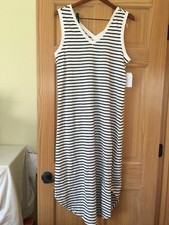 New Time And Tru Women Black/White Stripe Shirttail Dress Double V-Neck