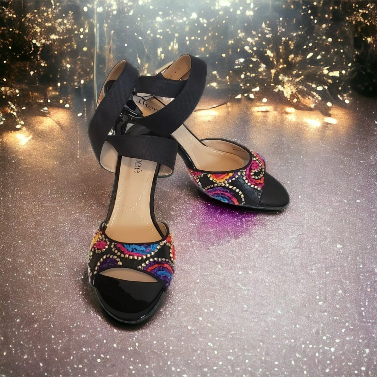 Embroidered 2025 sandals heels