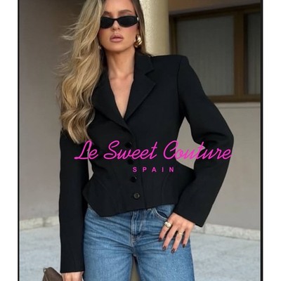 ZARA WOMAN SS26 ZW COLLECTION SHORT BLAZER WITH TOPSTITCHING BLACK