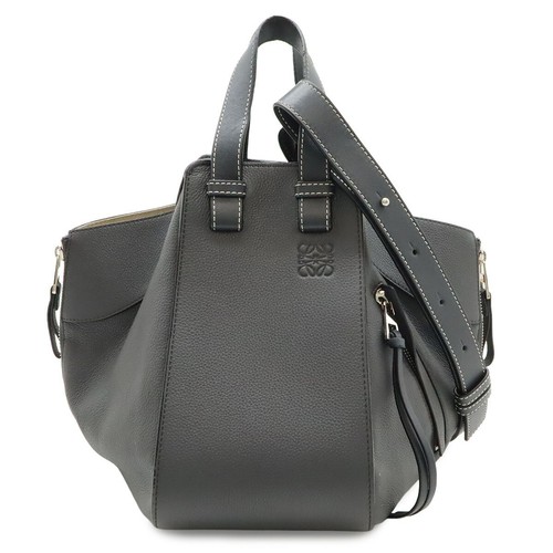 LOEWE Hammock Small Gray Leather Drawstring Bag Silver HW Auth
