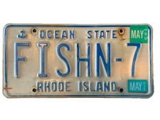 RHODE ISLAND Vintage Stamped License Plate Vanity FISHN7  12&rdquo;x6&rdquo; 1990