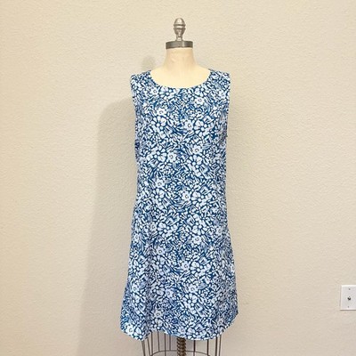 RIPSKIRT Hawaii Sun Dress Womens Sz L Blue Dappled Ocean Floral Sleeveless Beach