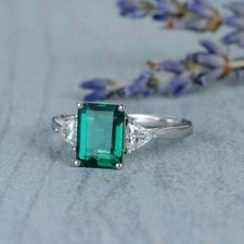 Anillo de boda nupcial de diamantes esmeralda natural talla esmeralda de 3,00 quilates de oro blanco de 14 quilates