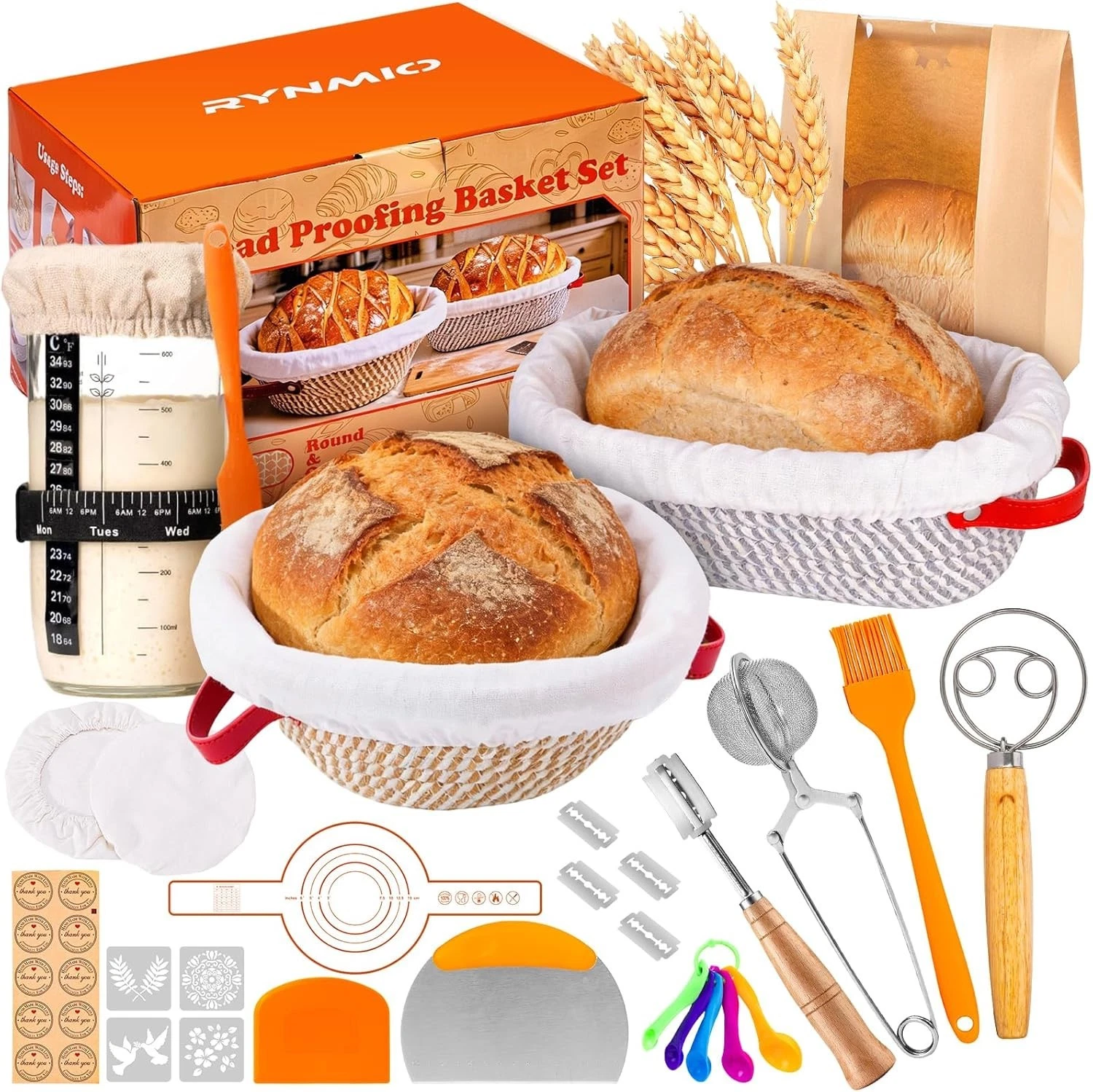 Sourdough Starter Kit 24oz Starter Jar 9 Inch Round Bread Proofing Basket Set 2
Opens in a new windo