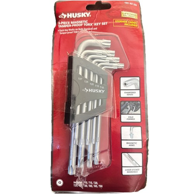 #ad HUSKY 9 PIECE MAGNETIC TAMPERPROOF TORX KEY SET WITH HOLDER 1001 967 826 L Keys $16.00