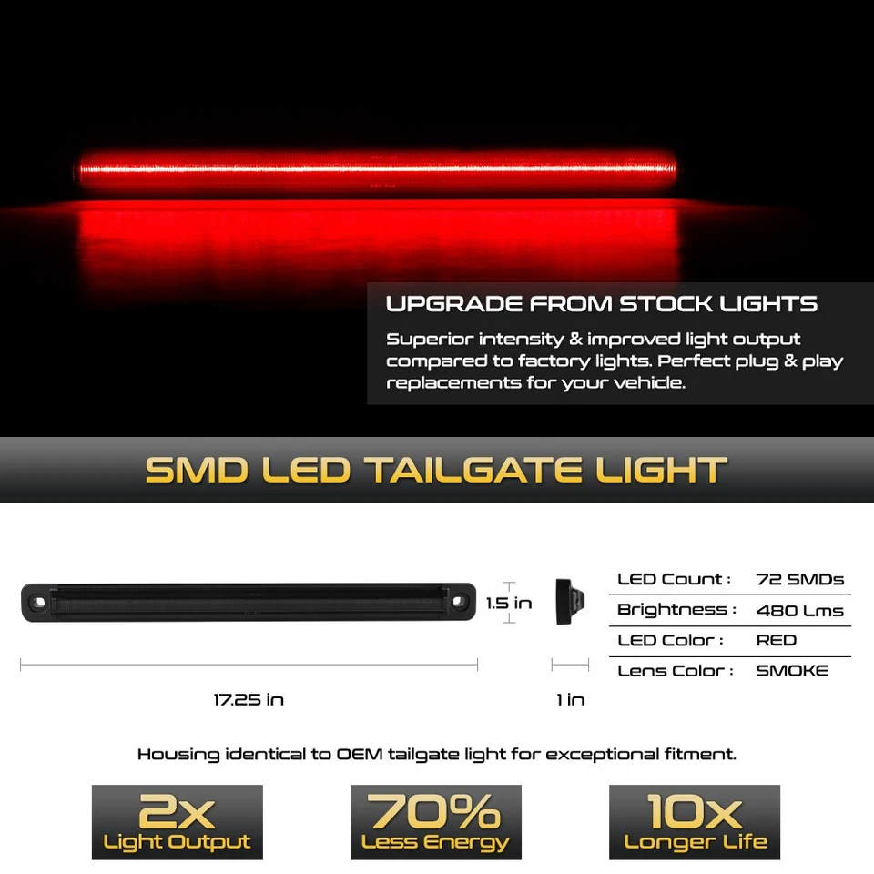 LED Smoke Dually Tail Gate Braking Light For 1999-2016 F250 F350 F450 F550 DRW Foto 2 de 4