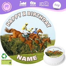 Horse Racing Cake Topper Decoration Birthday Personalised Round Edible Icing