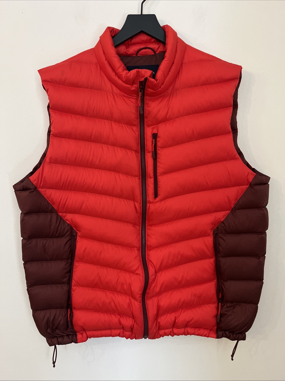 Lands' End Mens Puffer Vest Goose Down Zip Up Orange Quilted Vest.  Size XL