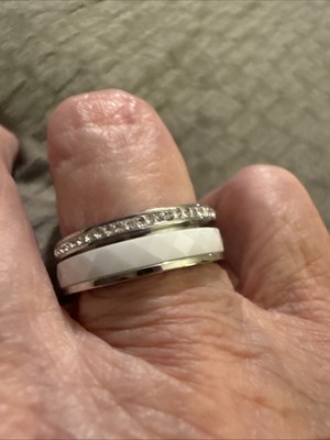 White Ceramic Band With Silver Titanium Steel In A Size 7