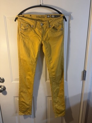 Miss Me Skinny Jeans Womens 27 Yellow Studded Stretch Denim Y2K