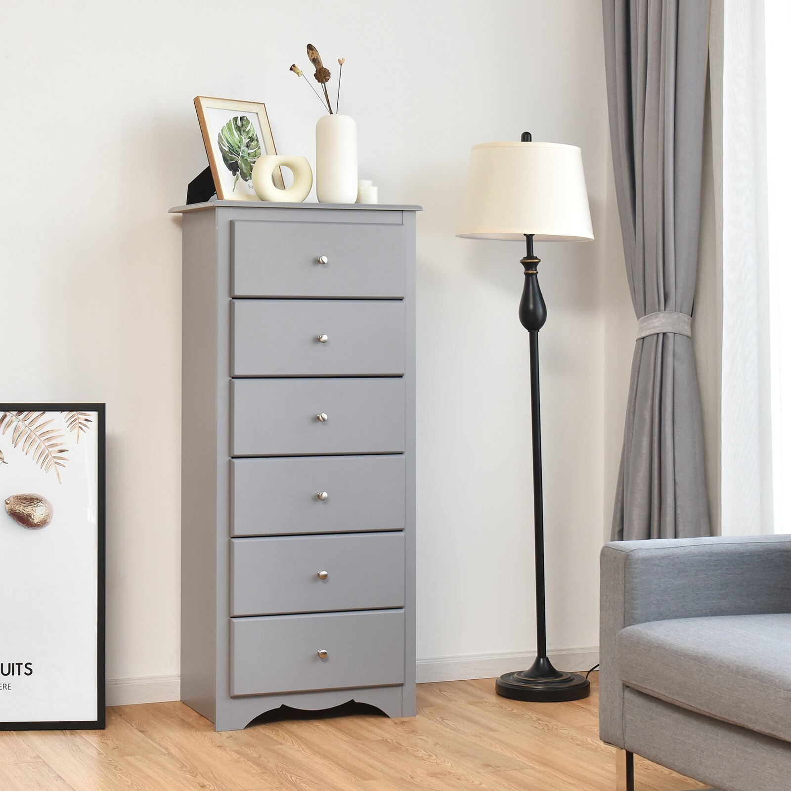 Modern Chest of Drawers Wooden Storage Cabinet w/6 Drawers Home Floor Sideboard