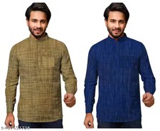 Men's Short Kurta Men's Long Sleeves Khadi Cotton Kurta fit Ethnic Wear Kurta