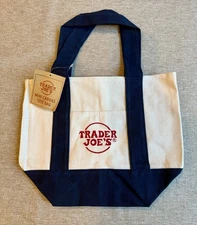 New Trader Joe's Blue Mini Canvas Reusable Tote Bag Limited Edition Blue