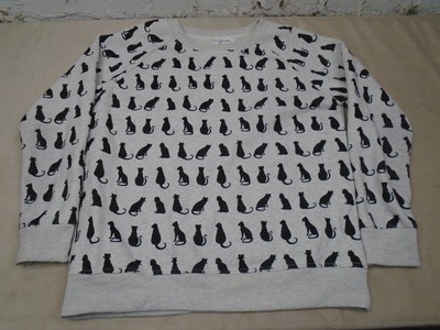 All Over Cat Print Crewneck Sweatshirt Women s XL Heather Gray Cat Lady LA Soul