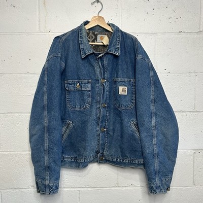 Vintage Carhartt Aztec Pile-Lined Denim Chore Jacket “Darkstone