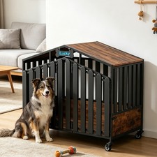 PawFurni Co. Anti-Chew Heavy Duty Dog Crate Furniture with Wheels for Large Dog