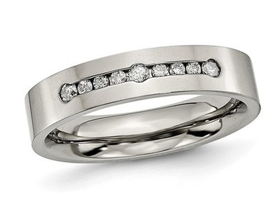 Mens 1/4 Carat (ctw) Diamond Titanium Polished Band Ring (6.00mm)